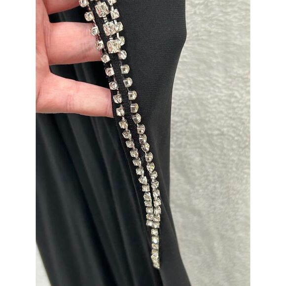 NWT Mac Duggal 26553 Womens Black Rhinestone Accents High Slit Halter Gown Sz 4 - Picture 10 of 16